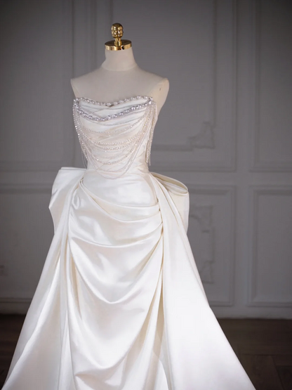 Classic Bridal Gown Sheath Sweetheart Satin Long White Wedding Dresses Elegant Bridal Gowns DH749