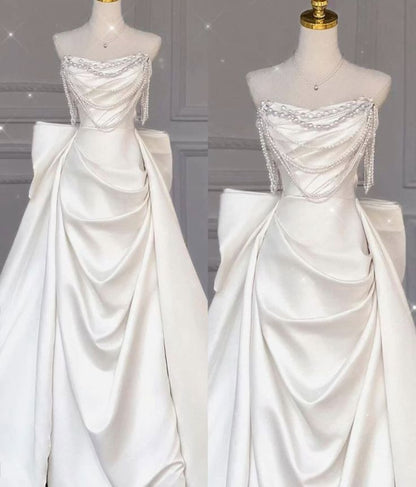 Classic Bridal Gown Sheath Sweetheart Satin Long White Wedding Dresses Elegant Bridal Gowns DH749
