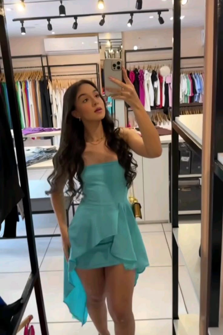 Cute A Line Tiffany Blue Strapless Sleeveless Mini Short Formal 8th Grade Homecoming Dresses Summer Middle School Hoco Dress Homecoming Outfits 25 Birthday Dress DH754