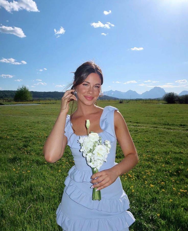 Sexy A line Square Neck Blue Chiffon Mini Short Formal 8th Grade Homecoming Dresses Summer Middle School Hoco Dress Homecoming Outfits 18th Birthday Outfit DH766