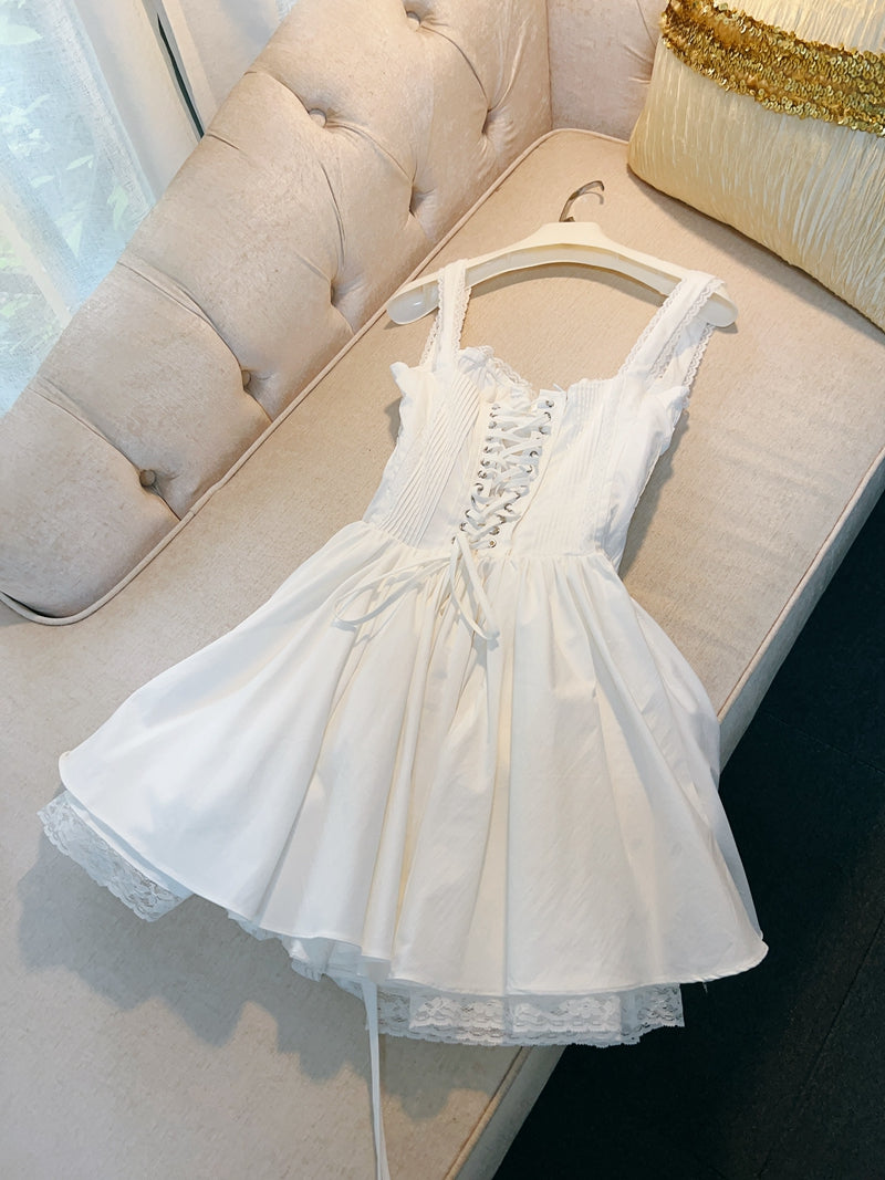 Cute A line Square Lace Short Homecoming Dress Summer Middle School Formal 8th Grade Hoco Dresses Summer Holiday Dress White Birthday Outfits DH81