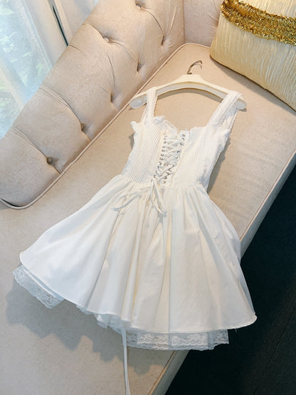 Cute A line Square Lace Short Homecoming Dress Summer Middle School Formal 8th Grade Hoco Dresses Summer Holiday Dress White Birthday Outfits DH81