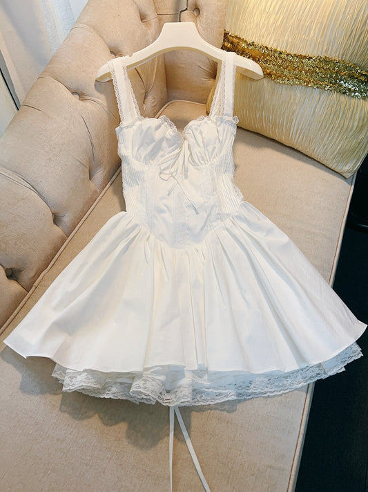 Cute A line Square Lace Short Homecoming Dress Summer Middle School Formal 8th Grade Hoco Dresses Summer Holiday Dress White Birthday Outfits DH81