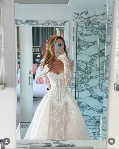 Modest Bridal Gown Ball Gown Strapless White Lace Long Summer Autumn Wedding Dresses Elegant Bridal Gowns DH853
