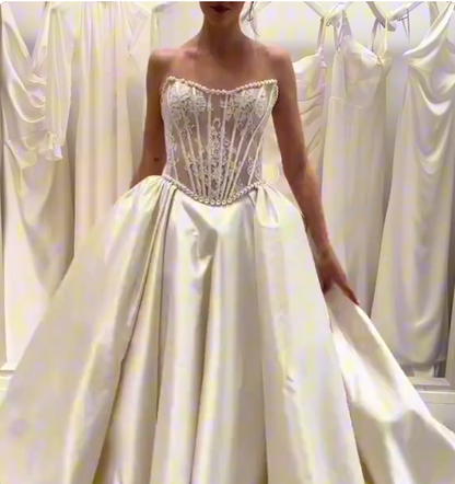 Ethereal Wedding Dress Ball Gown Strapless Lace Long White Wedding Dresses Bridal Gowns DH857