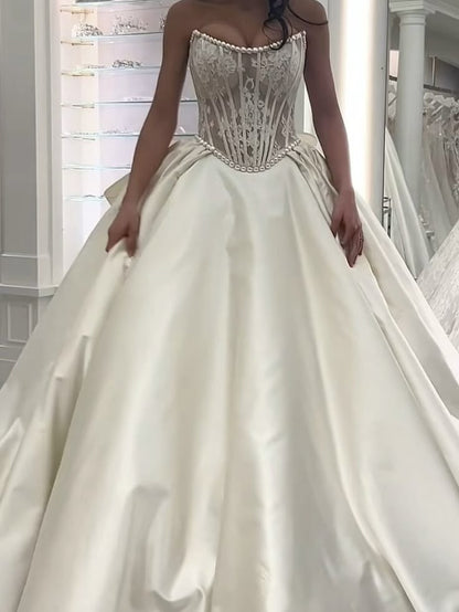 Ethereal Wedding Dress Ball Gown Strapless Lace Long White Wedding Dresses Bridal Gowns DH857