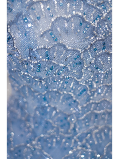 Pretty Ball Gown Off The Shoulder Blue Tulle Long Quinceanera Dress Formal Gowns Vestido De 15 Anos Sweet 16 Dress DH866