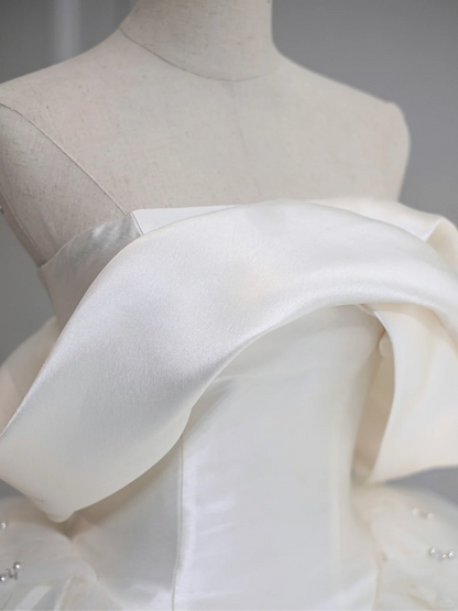 Timeless Bridal Gown Ball Gown Off The Shoulder Satin Long White Wedding Dresses Elegant Bridal Gowns DH867