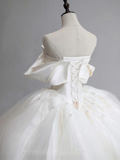 Timeless Bridal Gown Ball Gown Off The Shoulder Satin Long White Wedding Dresses Elegant Bridal Gowns DH867