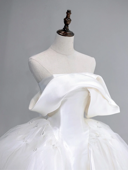 Timeless Bridal Gown Ball Gown Off The Shoulder Satin Long White Wedding Dresses Elegant Bridal Gowns DH867