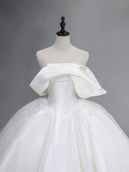 Timeless Bridal Gown Ball Gown Off The Shoulder Satin Long White Wedding Dresses Elegant Bridal Gowns DH867