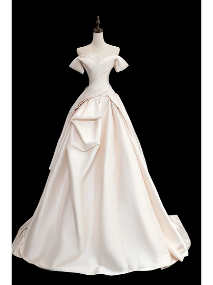 Timeless Bridal Gown Ball Gown Off The Shoulder Satin Long Light Pink Wedding Dresses Elegant Bridal Gowns DH732