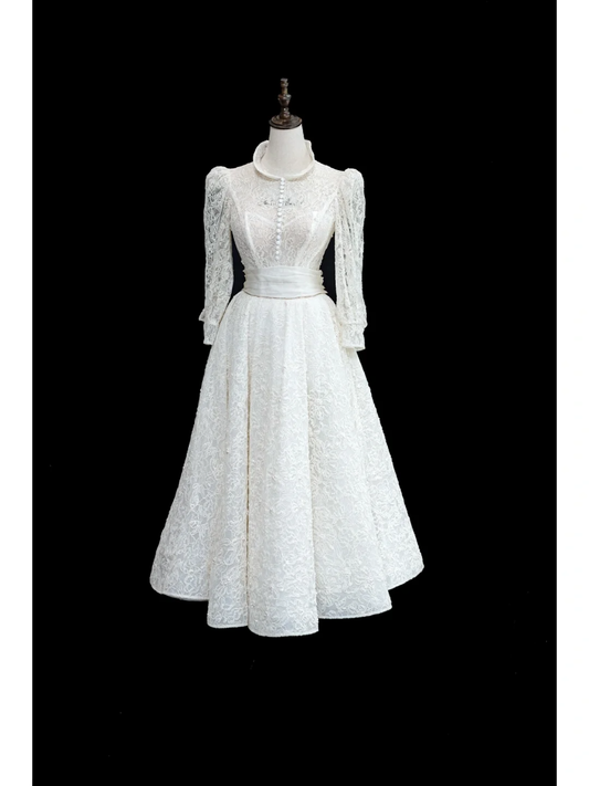 Vintage A line Scoop Neck Lace White 1940s 1950s Wedding Dresses Elegant Bridal Gowns DH873