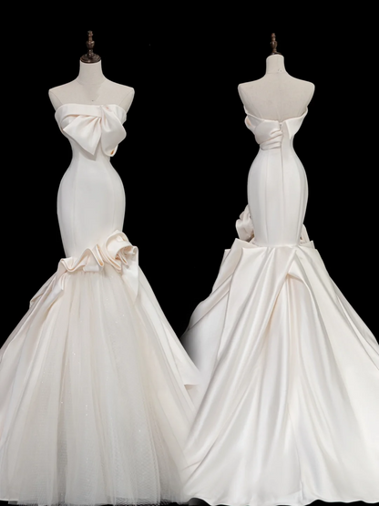 Timeless Bridal Gown Mermaid Strapless Satin Long Wedding Dresses Elegant Bridal Gowns DH874