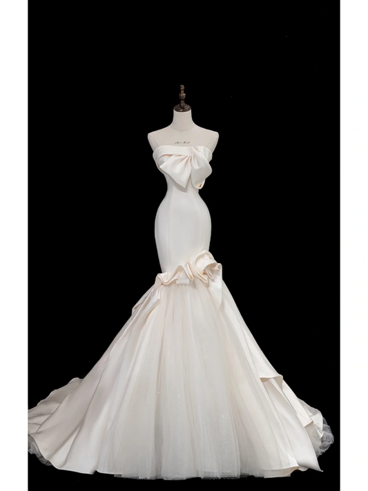 Timeless Bridal Gown Mermaid Strapless Satin Long Wedding Dresses Elegant Bridal Gowns DH874