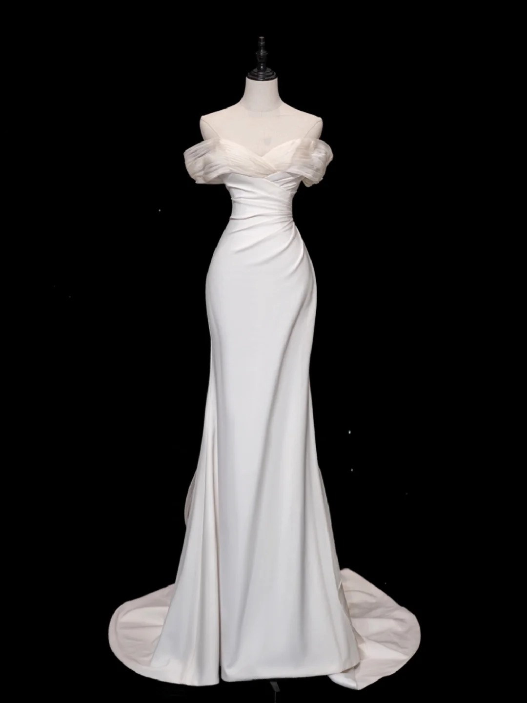 Classic Bridal Gown Mermaid Off The Shoulder Satin Long White Wedding Dresses Elegant Bridal Gowns Brides Dress DH875