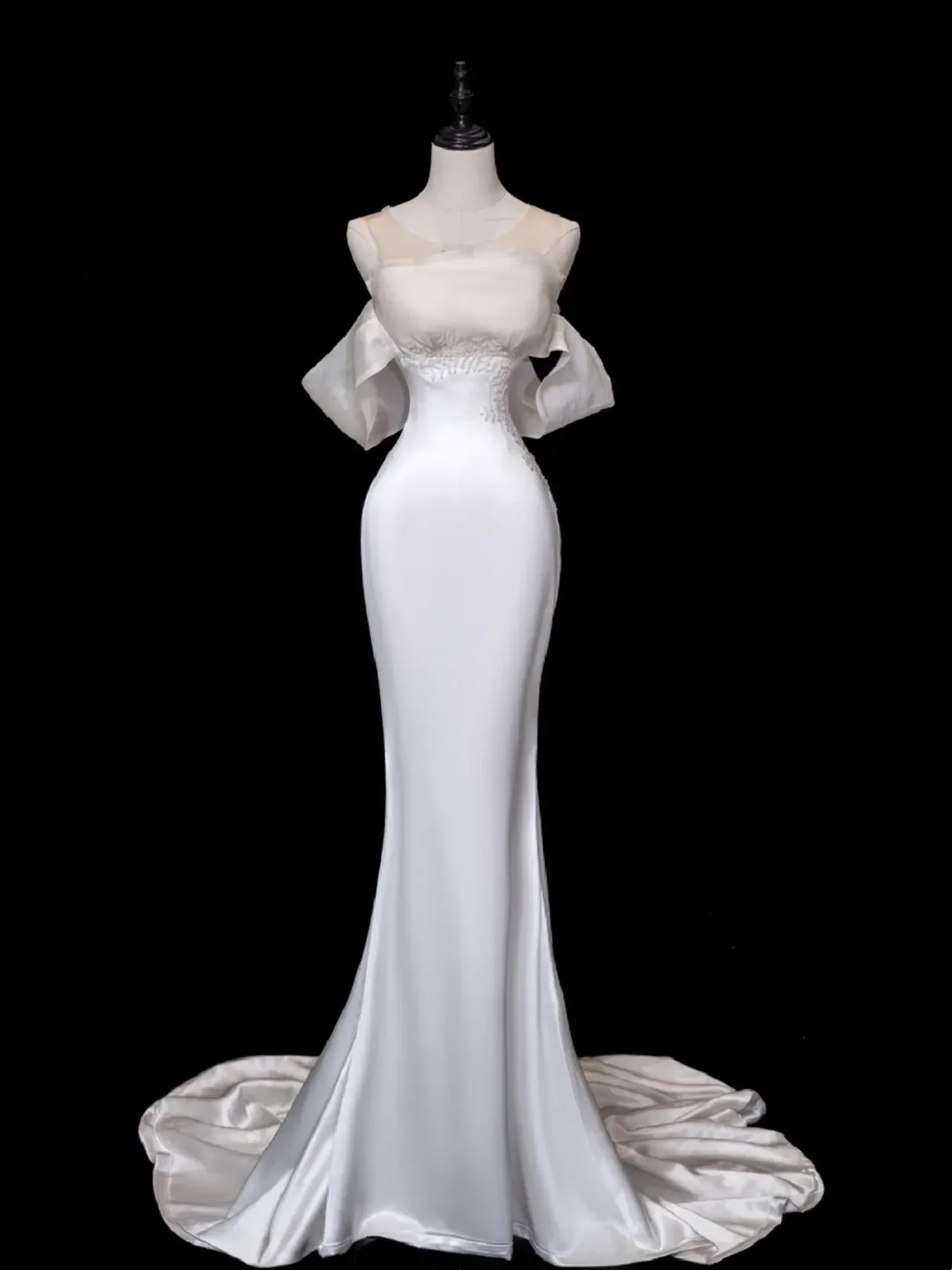 Pretty Bridal Gown Mermaid Off The Shoulder Satin Long White Wedding Dresses Elegant Bridal Gowns Brides Dress DH876