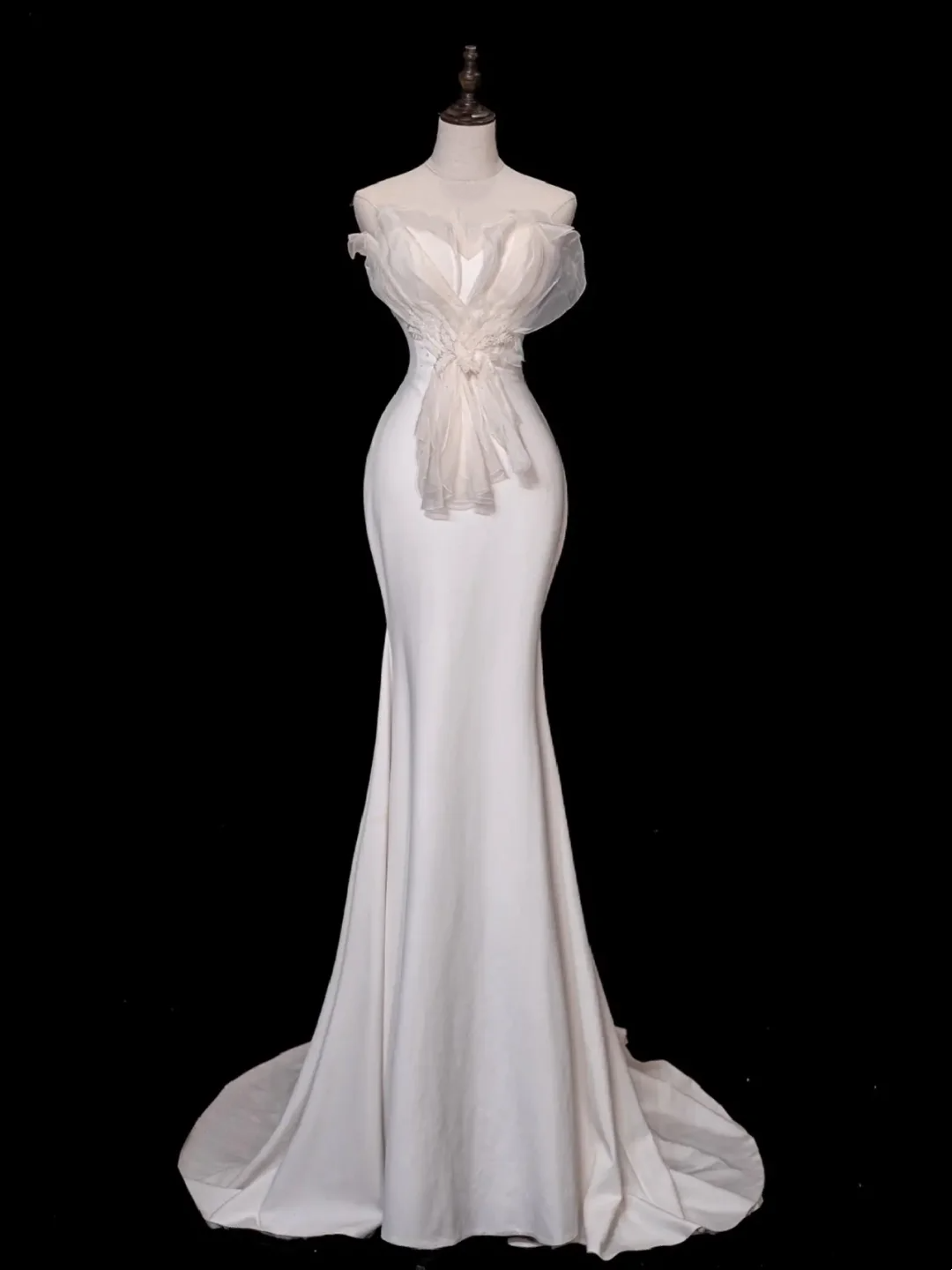 Timeless Bridal Gown Mermaid Strapless Satin Long White Wedding Dresses Elegant Bridal Gowns DH877