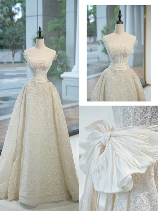 Timeless Bridal Gown Ball Gown Strapless Lace Long White Wedding Dresses Elegant Bridal Gowns DH882