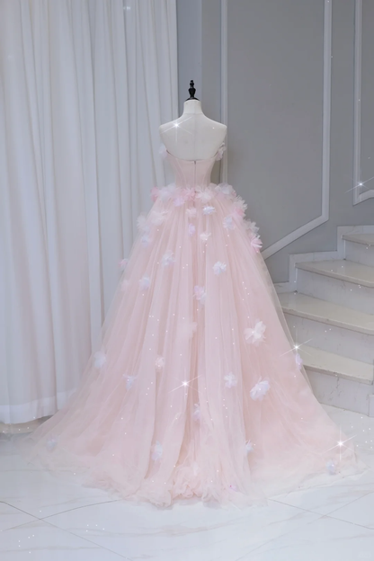 Pretty Ball Gown Off The Shoulder Pink Tulle Long Quinceanera Dress Formal Gowns Vestido De 15 Anos Sweet 16 Dress DH884