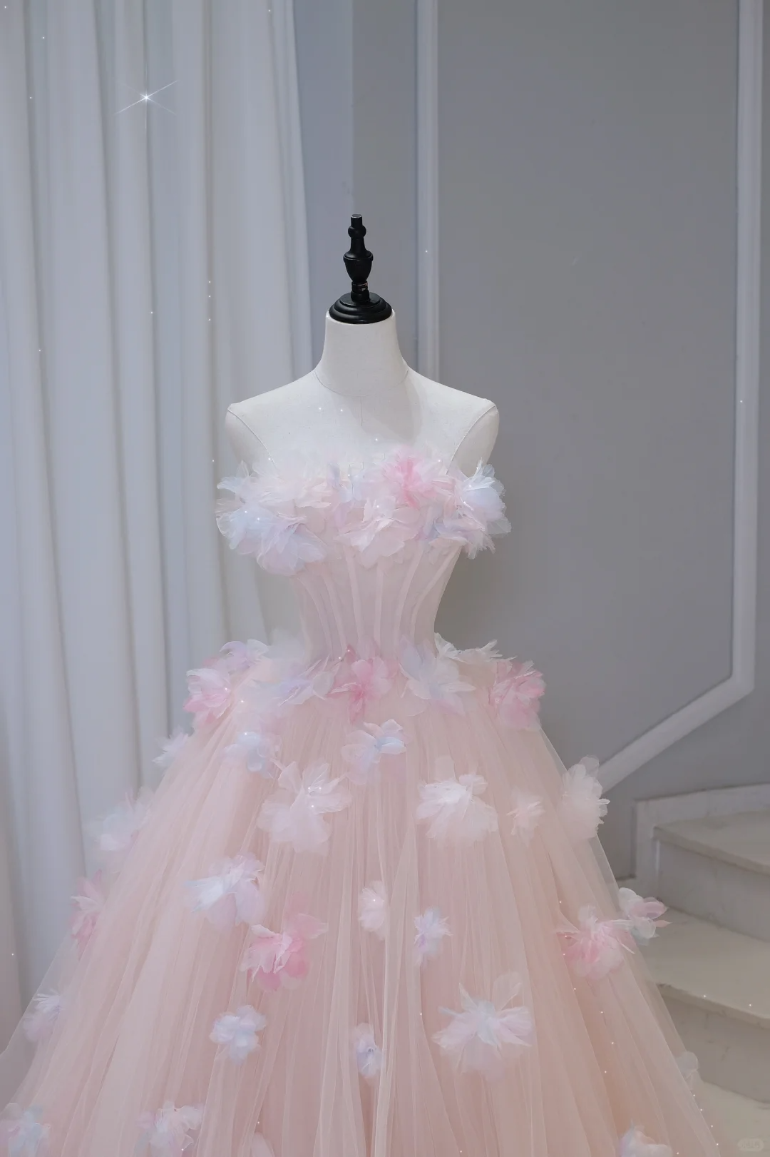 Pretty Ball Gown Off The Shoulder Pink Tulle Long Quinceanera Dress Formal Gowns Vestido De 15 Anos Sweet 16 Dress DH884