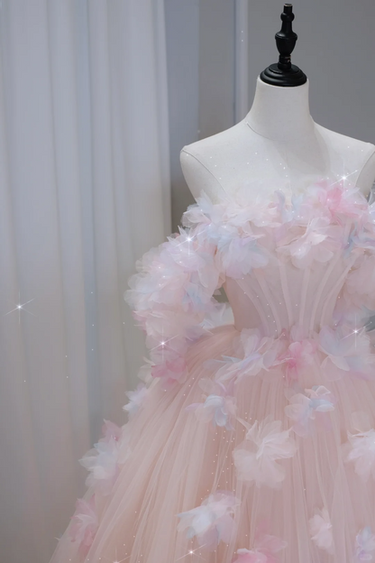 Pretty Ball Gown Off The Shoulder Pink Tulle Long Quinceanera Dress Formal Gowns Vestido De 15 Anos Sweet 16 Dress DH884