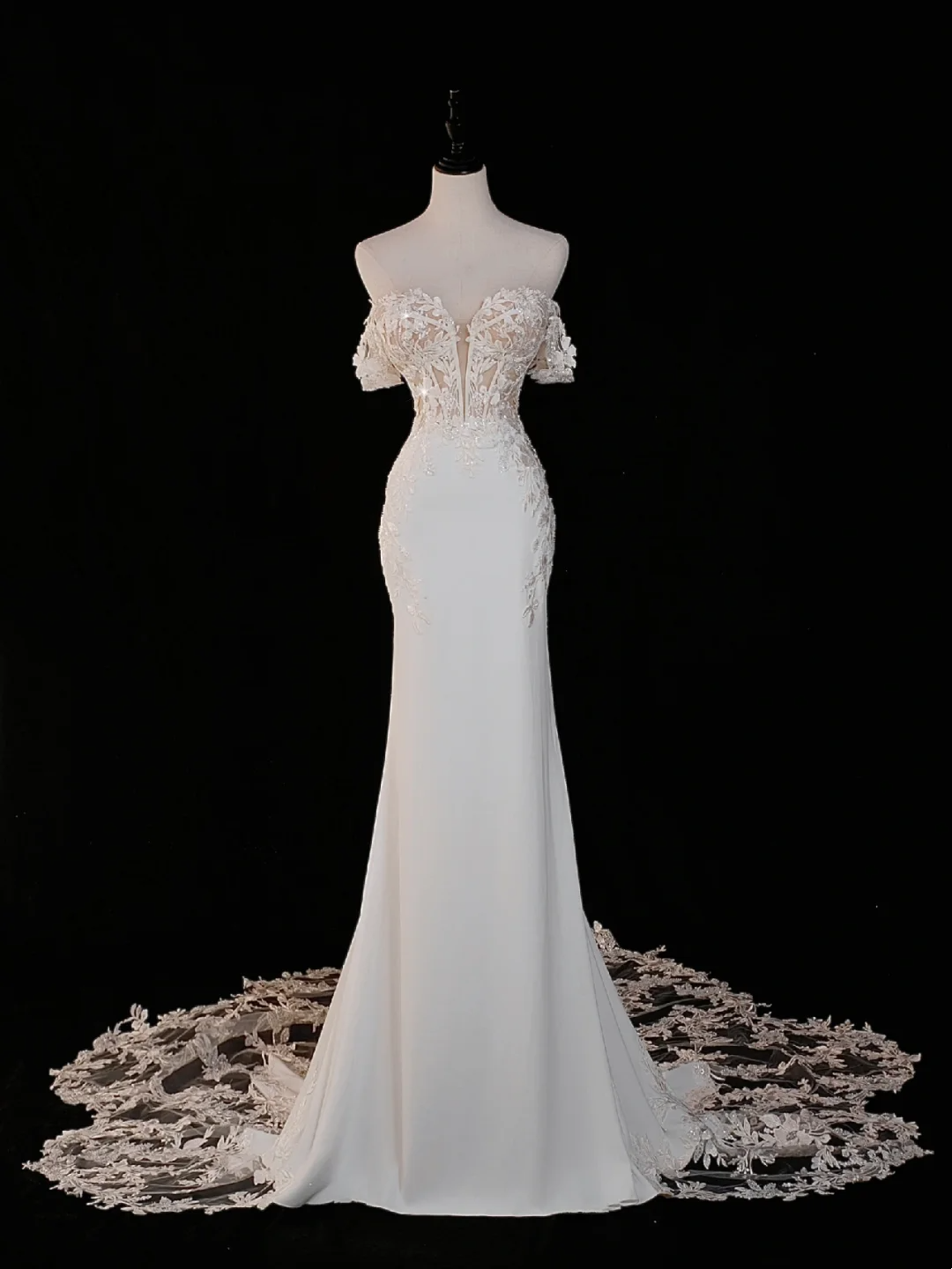 Timeless Bridal Gown Mermaid Off The Shoulder Satin Short Sleeves Wedding Dresses Elegant Bridal Gowns DH885