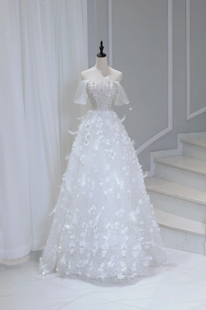 Timeless Bridal Gown Ball Gown Strapless Sequin Sleeveless Long White Wedding Dresses Elegant Bridal Gowns DH886