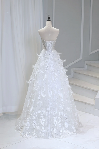 Timeless Bridal Gown Ball Gown Strapless Sequin Sleeveless Long White Wedding Dresses Elegant Bridal Gowns DH886