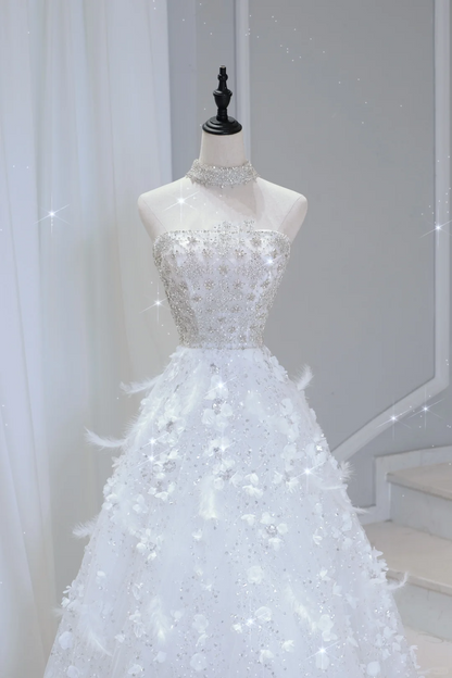 Timeless Bridal Gown Ball Gown Strapless Sequin Sleeveless Long White Wedding Dresses Elegant Bridal Gowns DH886