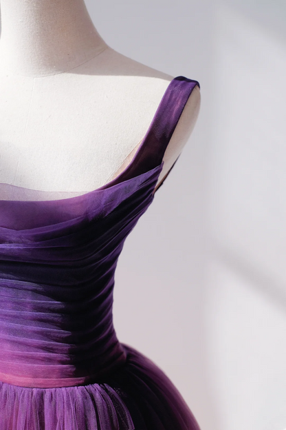 Elegant A Line Square Neck Grape Tulle Prom Dresses Party Dress Summer 20th Birthday Outfits 18th Birthday Dresses DH887