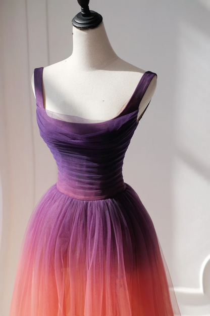 Elegant A Line Square Neck Grape Tulle Prom Dresses Party Dress Summer 20th Birthday Outfits 18th Birthday Dresses DH887