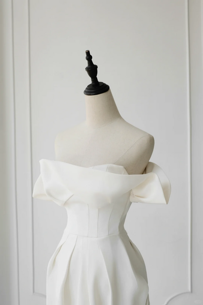 Timeless Bridal Gown Sheath Off The Shoulder Satin Short Sleeves Wedding Dresses Elegant Bridal Gowns DH891