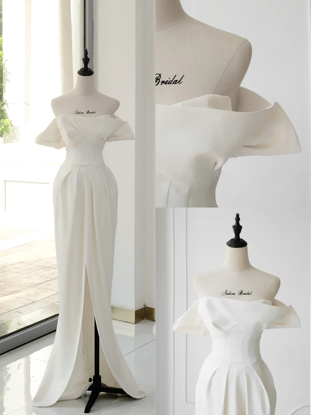 Timeless Bridal Gown Sheath Off The Shoulder Satin Short Sleeves Wedding Dresses Elegant Bridal Gowns DH891