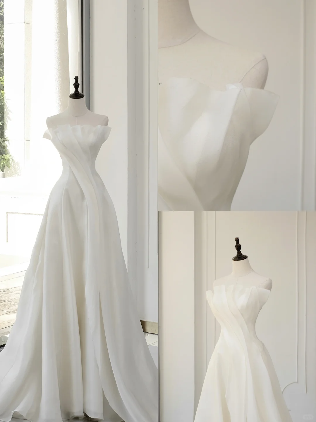 Timeless Bridal Gown Ball Gown Strapless Organza Sleeveless Long White Wedding Dresses Elegant Bridal Gowns DH892