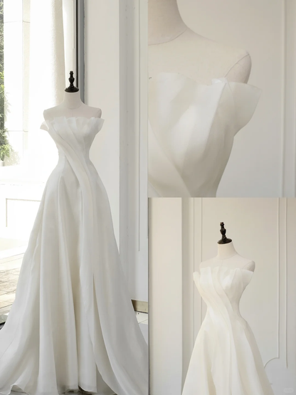 Timeless Bridal Gown Ball Gown Strapless Organza Sleeveless Long White Wedding Dresses Elegant Bridal Gowns DH892