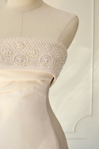 Classic Bridal Gown Mermaid Strapless Sleeveless Satin Long Light Pink Wedding Dresses Elegant Bridal Gowns Brides Dress DH894