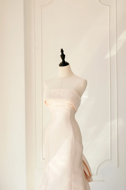 Classic Bridal Gown Mermaid Strapless Sleeveless Satin Long Light Pink Wedding Dresses Elegant Bridal Gowns Brides Dress DH894