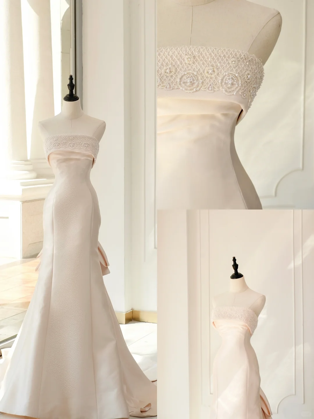 Classic Bridal Gown Mermaid Strapless Sleeveless Satin Long Light Pink Wedding Dresses Elegant Bridal Gowns Brides Dress DH894