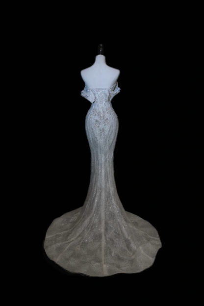 Timeless Bridal Gown Mermaid Off The Shoulder Silver Sequin Cap Sleeves Long Wedding Dresses Elegant Bridal Gowns DH897