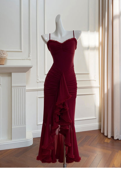 Elegant High Low Spaghetti Straps Sleeveless Long Evening Party Gowns Evening Formal Dresses Prom Dress DH90