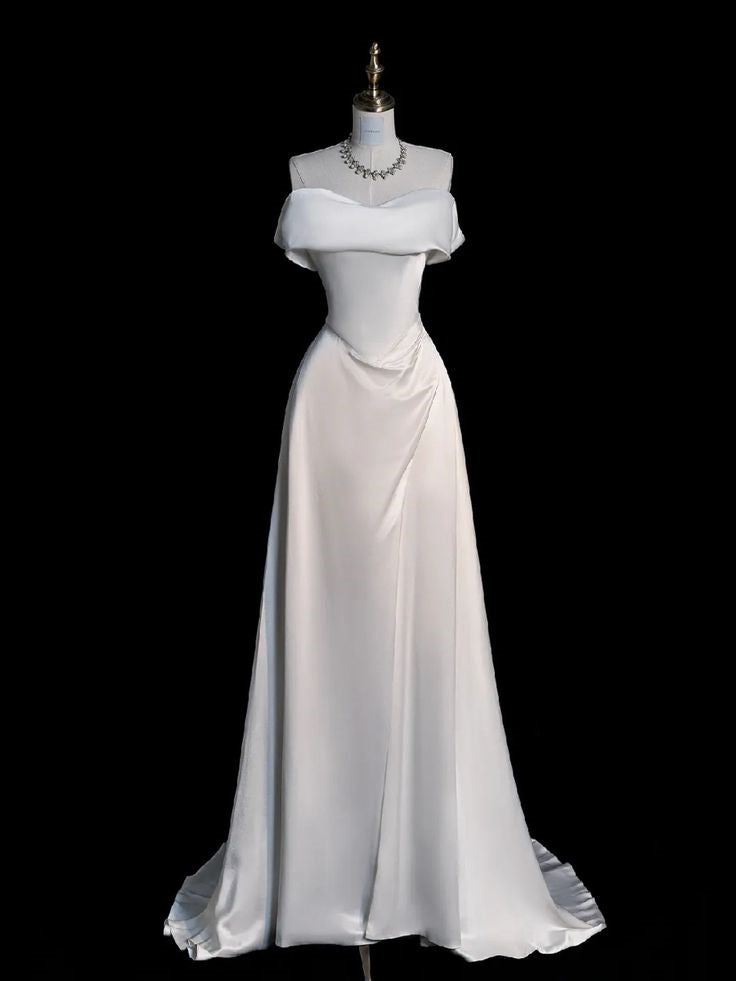 Simple Bridal Gown A Line Off The Shoulder White Short Sleeves Long Wedding Dresses Elegant Bridal Gowns DH915