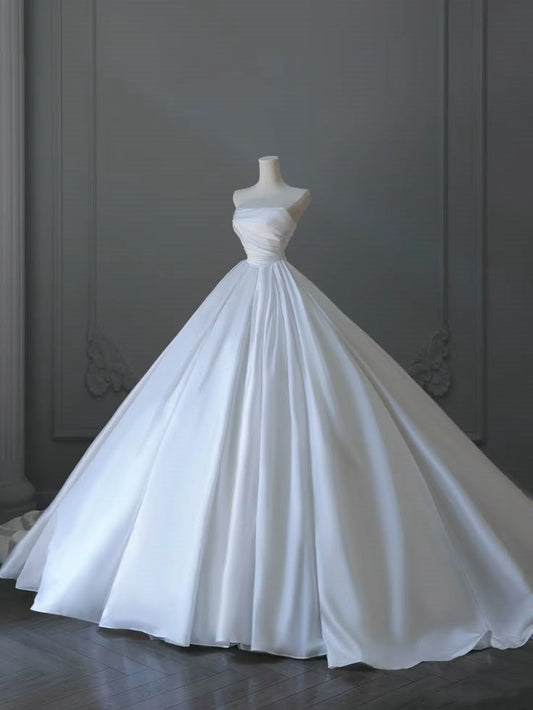 Timeless Bridal Dress Ball Gown Strapless Sleeveless Satin White Wedding Dresses Elegant Bridal Gowns DH917