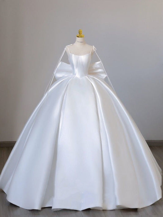 Modest Bridal Dress Ball Gown Spaghetti Straps Sleeveless Satin White Wedding Dresses Elegant Bridal Gowns DH919