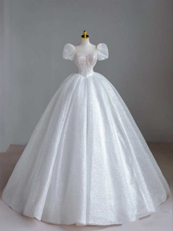 Timeless Bridal Dress Ball Gown Sweetheart Short Sleeves Sequin White Wedding Dresses Elegant Bridal Gowns DH920