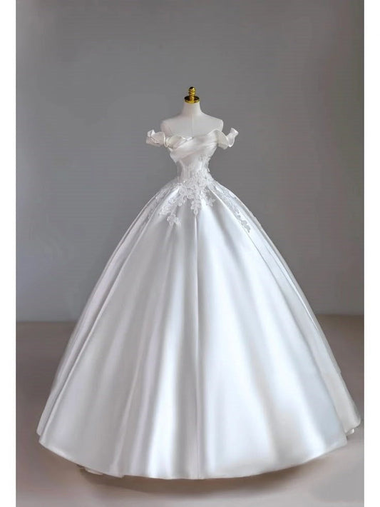 Princess Bridal Gown Ball Gown Off The Shoulder White Lace Short Sleeves Long Wedding Dresses Elegant Bridal Gowns DH923