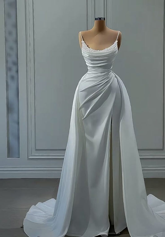 Simple Bridal Gown Mermaid Spaghetti Straps White Sleeveless Long Wedding Dresses Elegant Bridal Gowns DH924