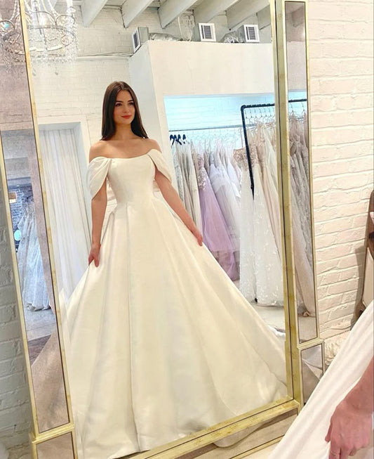 Princess Bridal Gown Ball Gown Off The Shoulder White Short Sleeves Long Wedding Dresses Elegant Bridal Gowns DH925