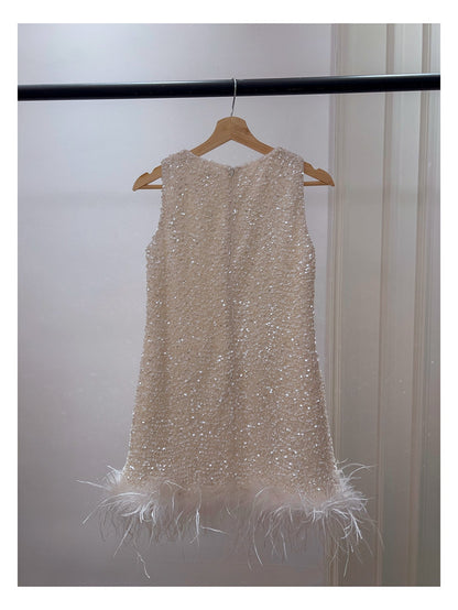 Cute A line Scoop Neck Short White Sequin Formal 8th Grade Homecoming Dresses Summer Middle School Hoco Dress Homecoming Outfits DH93