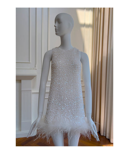 Cute A line Scoop Neck Short White Sequin Formal 8th Grade Homecoming Dresses Summer Middle School Hoco Dress Homecoming Outfits DH93